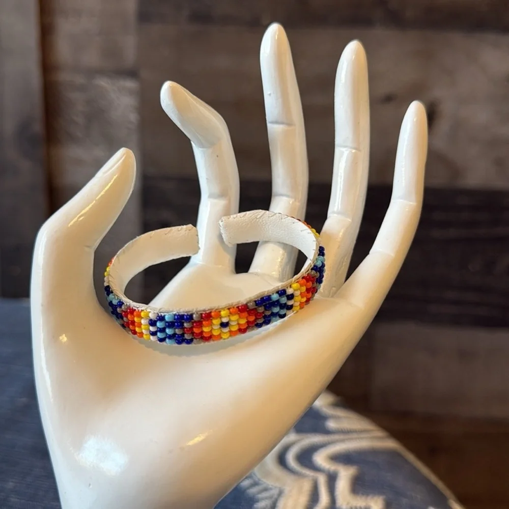 Native American crafted beaded bracelet leather western southwestern Yellowstone
